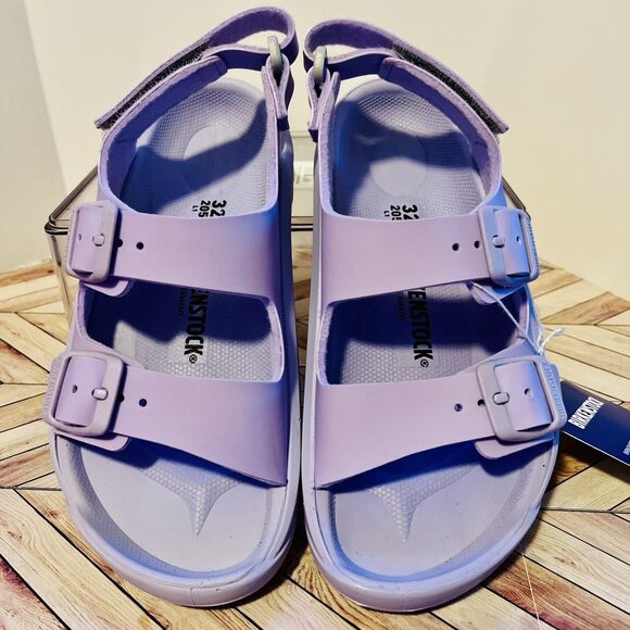 Birkenstock Mogami Kids 1 Icy Purple Fog Birko-Flor Sandals Back Strap Buckles - Picture 3 of 7